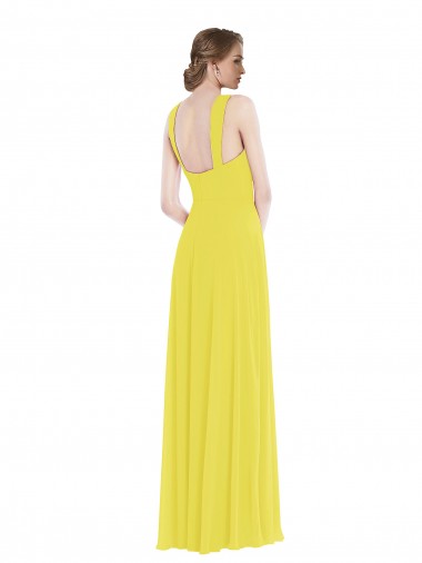 Amarillo línea A Tirantes espagueti Gasa Largo Vestidos de dama de honor
