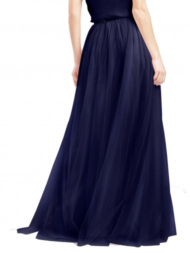 Azul Marino 21 línea A Halter Cuello Alto Tul Largo Vestidos de dama de honor