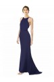 Azul Marino Sirena Halter Cuello Alto Crepé Elástico Largo Formales Vestidos de dama de honor / Vestidos de fiesta Asequibles