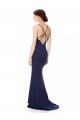 Azul Marino Sirena Halter Cuello Alto Crepé Elástico Largo Formales Vestidos de dama de honor / Vestidos de fiesta Asequibles