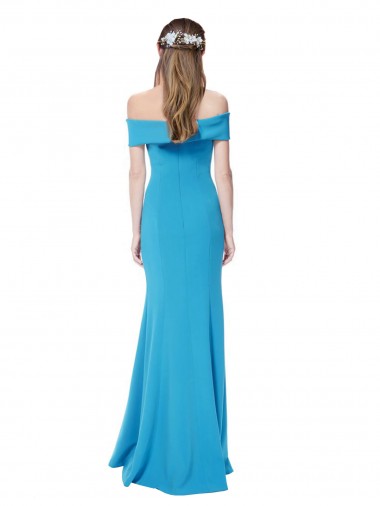 Azul Verde pavo real Cubierta Hombros Descubiertos Crepé Elástico Largo Formales Vestidos de dama de honor / Vestidos de fiesta