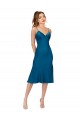 Azul Verde pavo real línea A Cuello en V Midi Satén sedoso Corto Vestidos de dama de honor / Vestidos de fiesta / Vestidos de cóctel Asequibles