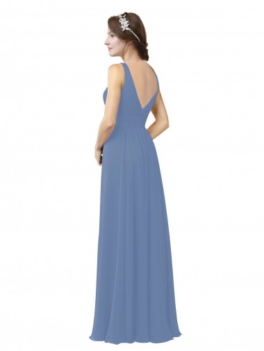 Azul Windsor Cubierta Cuello en V Gasa Largo Vestidos de dama de honor