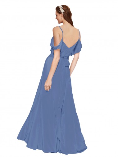 Azul Windsor línea A Hombros Descubiertos Gasa Largo Vestidos de dama de honor