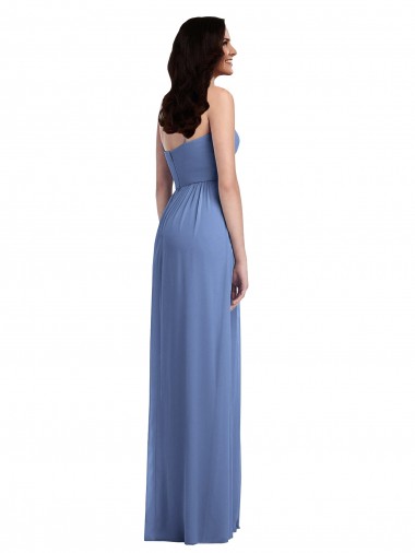 Azul Windsor línea A Tirantes espagueti Gasa Largo Vestidos de dama de honor