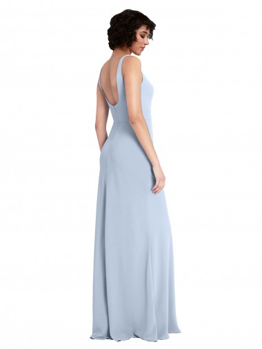 Azul cielo claro Cubierta Cuadrado Crepé Elástico Largo Vestidos de dama de honor / Vestidos de fiesta