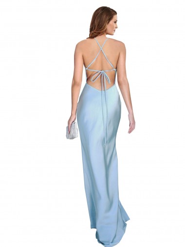 Azul cielo claro Cubierta Satén sedoso Largo Formales Vestidos de dama de honor / Vestidos de fiesta