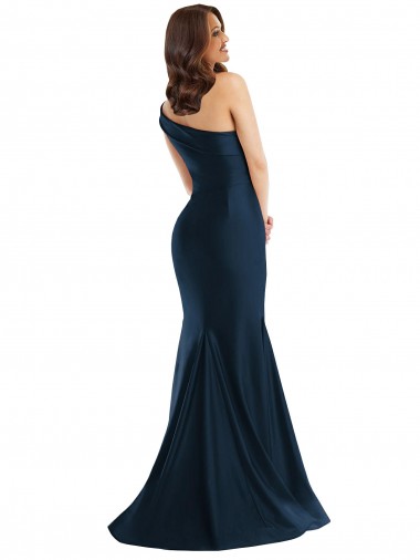 Azul cielo claro Sirena Un Hombre Satén sedoso Largo Formales Vestidos de dama de honor / Vestidos de fiesta