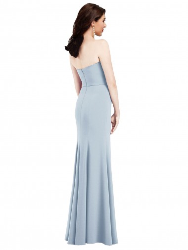 Azul cielo claro Trompeta Cuello en V Sin tirantes Crepé Elástico Largo Vestidos de dama de honor / Vestidos de fiesta