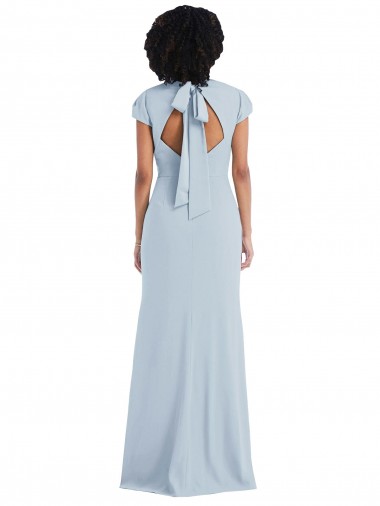 Azul cielo claro Trompeta Cuello joya Crepé Elástico Largo Vestidos de dama de honor