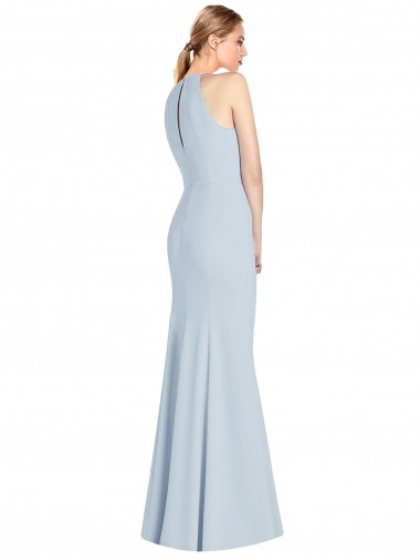 Azul cielo claro Trompeta Halter Crepé Elástico Largo Vestidos de dama de honor / Vestidos de fiesta