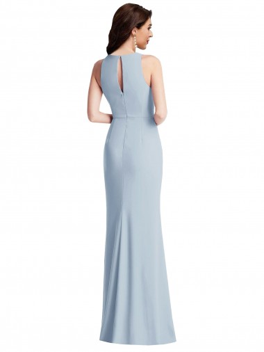 Azul cielo claro Trompeta Halter Crepé Elástico Largo Vestidos de dama de honor / Vestidos de fiesta
