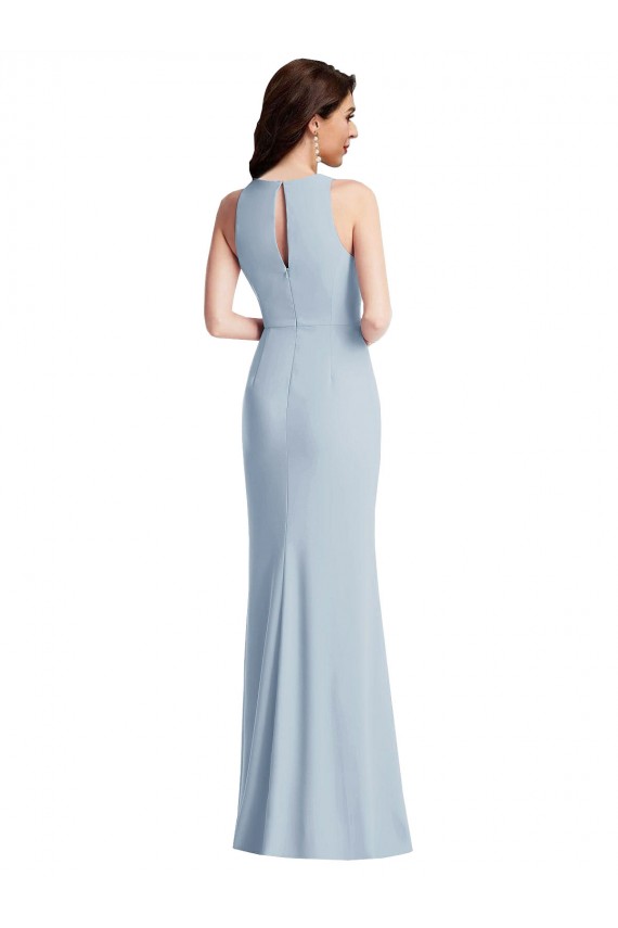 Azul cielo claro Trompeta Halter Crepé Elástico Largo Vestidos de dama de honor / Vestidos de fiesta Asequibles