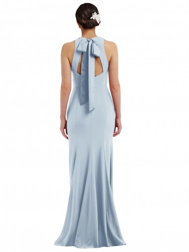 Azul cielo claro Trompeta Halter Cuello joya Crepé Elástico Largo Formales Vestidos de dama de honor / Vestidos de fiesta