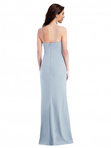 Azul cielo claro Trompeta Tirantes espagueti Crepé Elástico Largo Formales Vestidos de dama de honor / Vestidos de fiesta