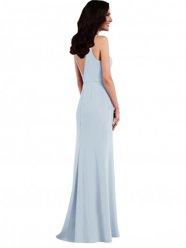 Azul cielo claro Trompeta Tirantes espagueti Cuello en V Crepé Elástico Largo Vestidos de dama de honor / Vestidos de fiesta