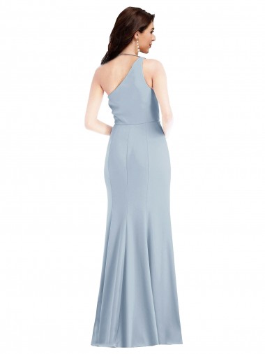 Azul cielo claro Trompeta Un Hombre Crepé Elástico Largo Vestidos de dama de honor / Vestidos de fiesta