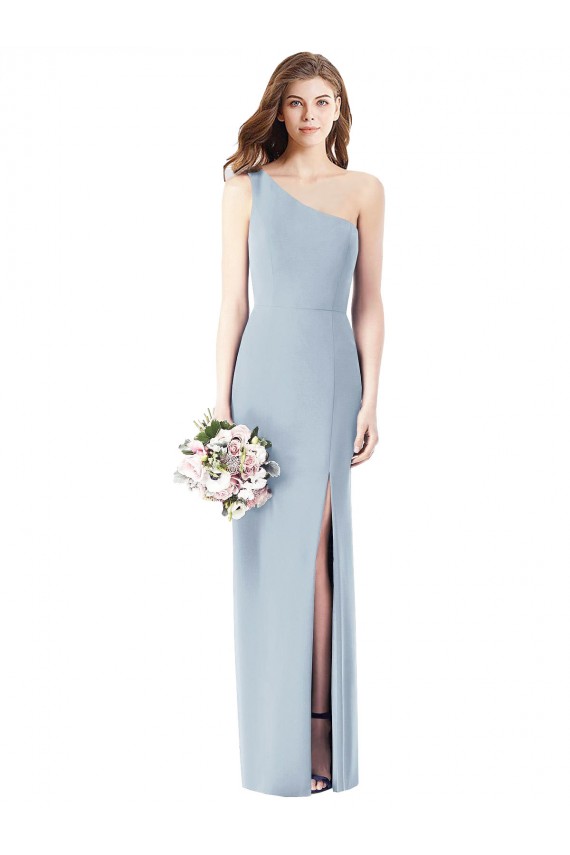 Azul cielo claro Trompeta Un Hombre Crepé Elástico Largo Vestidos de dama de honor / Vestidos de fiesta Asequibles