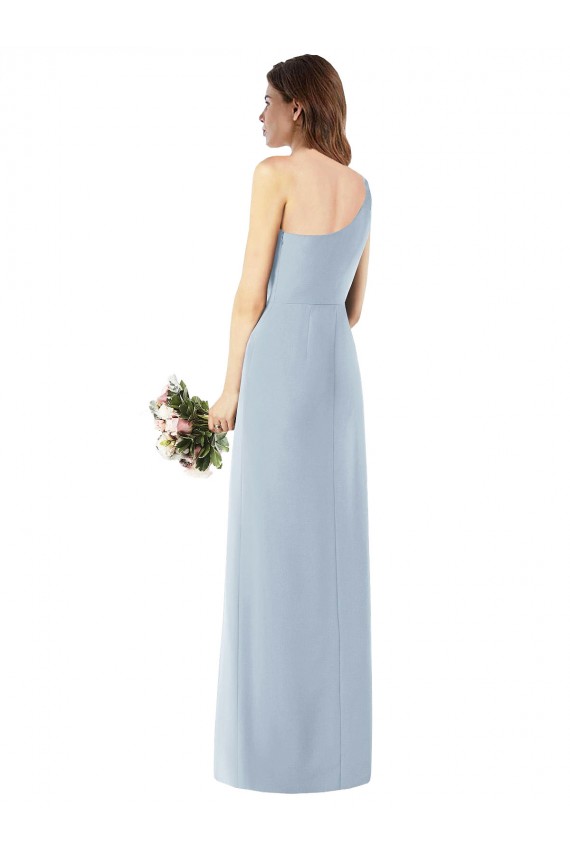 Azul cielo claro Trompeta Un Hombre Crepé Elástico Largo Vestidos de dama de honor / Vestidos de fiesta Asequibles