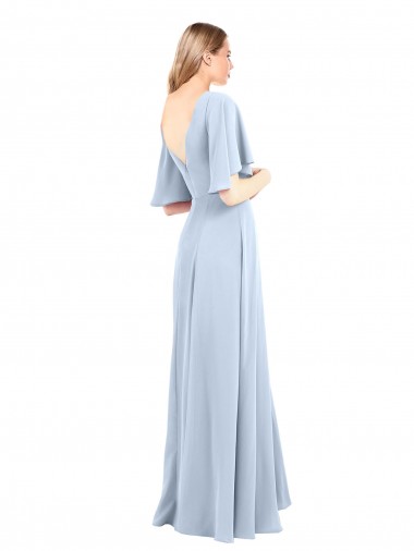 Azul cielo claro línea A Cuello en V Gasa Largo Vestidos de dama de honor