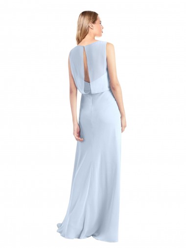 Azul cielo claro línea A Cuello en V Gasa Largo Vestidos de dama de honor