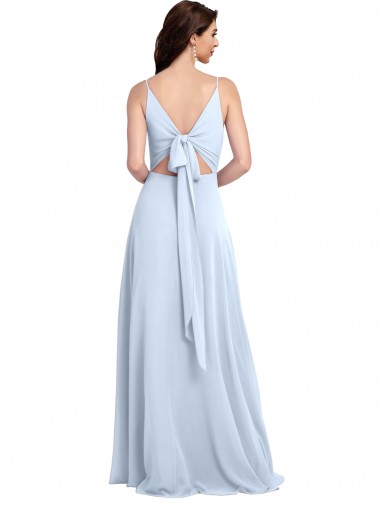 Azul cielo claro línea A Cuello en V Gasa Largo Vestidos de dama de honor