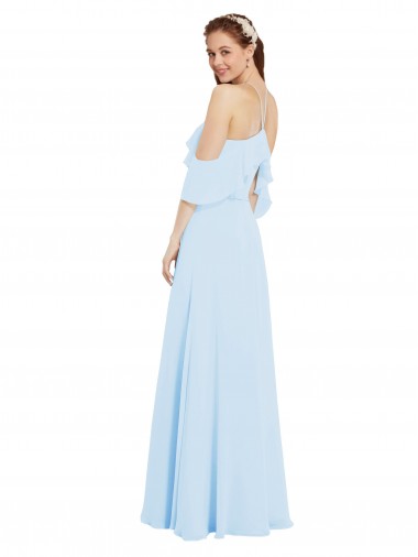 Azul cielo claro línea A Halter Gasa Largo Vestidos de dama de honor