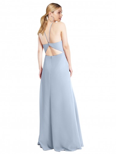 Azul cielo claro línea A Halter Gasa Largo Vestidos de dama de honor