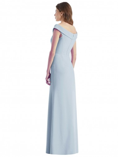 Azul cielo claro línea A Hombros Descubiertos Cuello en V Crepé Elástico Largo Vestidos de dama de honor
