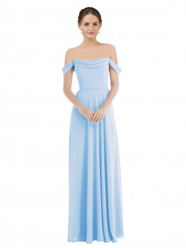 Azul cielo claro línea A Hombros Descubiertos Gasa Largo Formales Vestidos de dama de honor / Vestidos de noche Asequibles