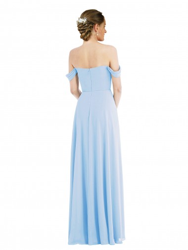 Azul cielo claro línea A Hombros Descubiertos Gasa Largo Formales Vestidos de dama de honor / Vestidos de noche