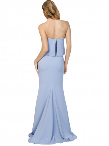 Azul cielo claro línea A Sin tirantes Crepé Elástico Largo Formales Vestidos de dama de honor / Vestidos de fiesta