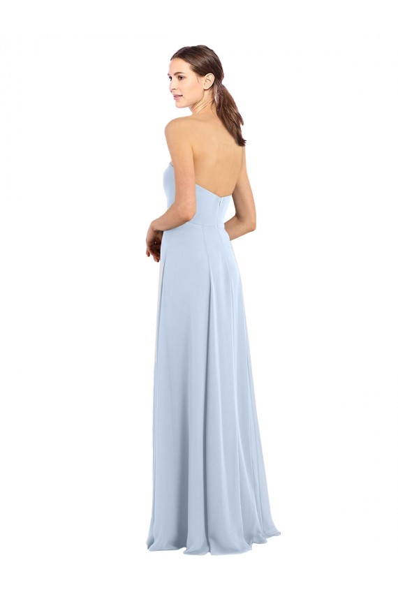 Azul cielo claro línea A Sin tirantes Gasa Largo Vestidos de dama de honor Asequibles