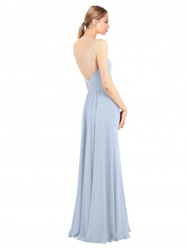 Azul cielo claro línea A Tirantes espagueti Cuadrado Gasa Largo Vestidos de dama de honor