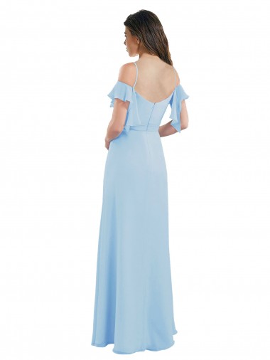 Azul cielo claro línea A Tirantes espagueti Gasa Largo Vestidos de dama de honor