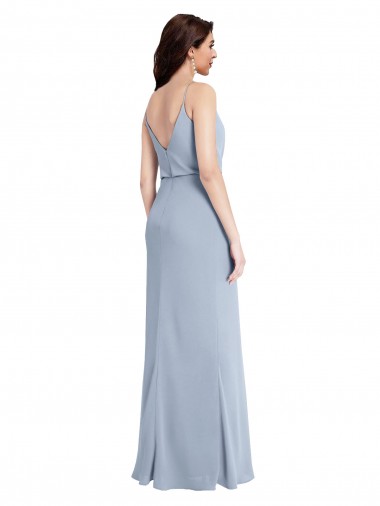 Azul humo Cubierta Tirantes espagueti Crepé Elástico Largo Formales Vestidos de dama de honor / Vestidos de fiesta