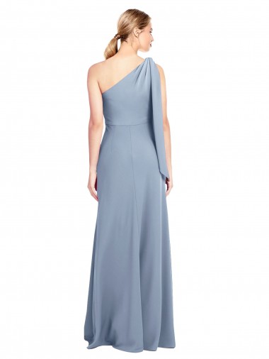 Azul humo Cubierta Un Hombre Crepé Elástico Largo Formales Vestidos de dama de honor / Vestidos de fiesta