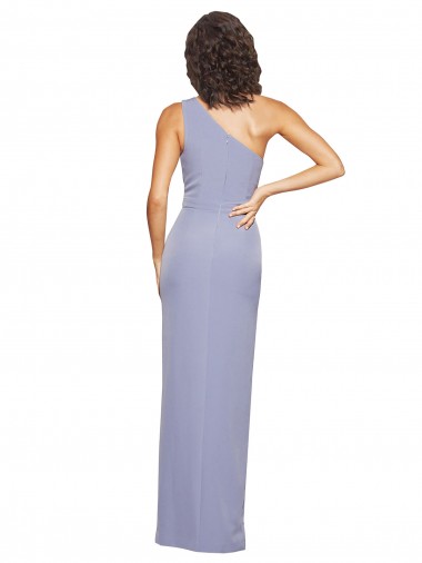 Azul humo Cubierta Un Hombre Crepé Elástico Largo Formales Vestidos de dama de honor / Vestidos de fiesta