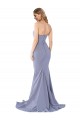 Azul humo Sirena Cuello de Corazón Sin tirantes Crepé Elástico Largo Formales Vestidos de dama de honor / Vestidos de fiesta Asequibles