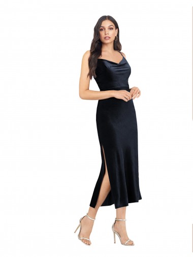 Azul marina oscuro Columna Midi Terciopelo Elástico Corto Formales Vestidos de dama de honor / Vestidos de fiesta / Vestidos de cóctel Asequibles
