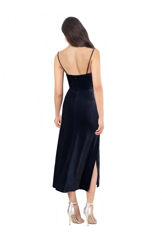 Azul marina oscuro Columna Midi Terciopelo Elástico Corto Formales Vestidos de dama de honor / Vestidos de fiesta / Vestidos de cóctel Asequibles
