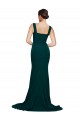 Verde Midnight Cubierta Cuadrado Barrer tren Crepé Elástico Largo Vestidos de dama de honor / Vestidos de fiesta Asequibles