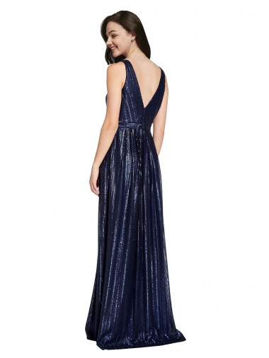 Azul marina oscuro Cubierta Cuello en V Lentejuela Largo Formales Vestidos de dama de honor / Vestidos de fiesta