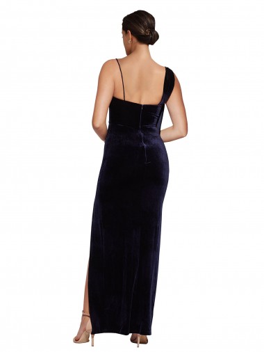 Azul marina oscuro Cubierta Tirantes espagueti Cuadrado Terciopelo Elástico Largo Formales Vestidos de dama de honor / Vestidos de fiesta