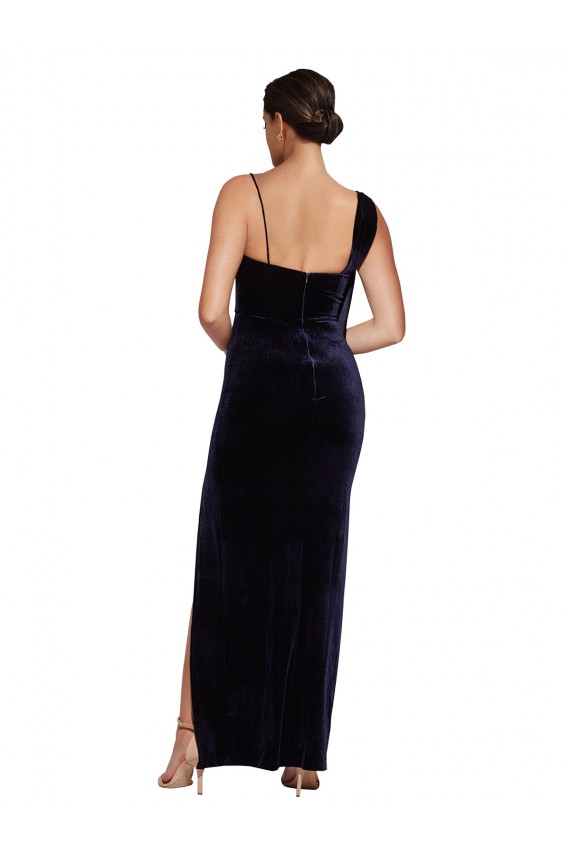 Azul marina oscuro Cubierta Tirantes espagueti Cuadrado Terciopelo Elástico Largo Formales Vestidos de dama de honor / Vestidos de fiesta Asequibles