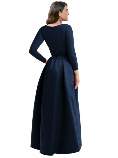 Azul marina oscuro Cuello en V Spandex Largo Asimétrico Formales Vestidos de dama de honor / Vestidos de fiesta