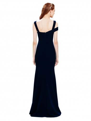 Azul marina oscuro Sirena Hombros Descubiertos Crepé Elástico Largo Formales Vestidos de dama de honor / Vestidos de fiesta