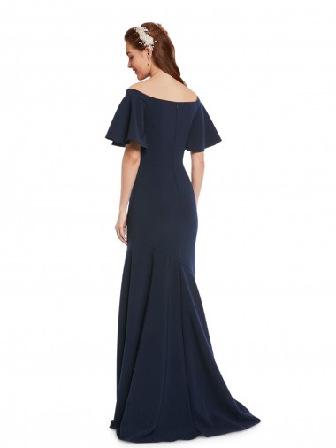 Azul marina oscuro Sirena Hombros Descubiertos Crepé Elástico Largo Formales Vestidos de dama de honor / Vestidos de fiesta