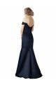 Azul marina oscuro Sirena Hombros Descubiertos Cuello en V Satén Largo Vestidos de dama de honor / Vestidos de fiesta Asequibles
