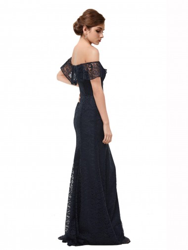 Azul marina oscuro Sirena Hombros Descubiertos Encaje Largo Vestidos de dama de honor / Vestidos de fiesta